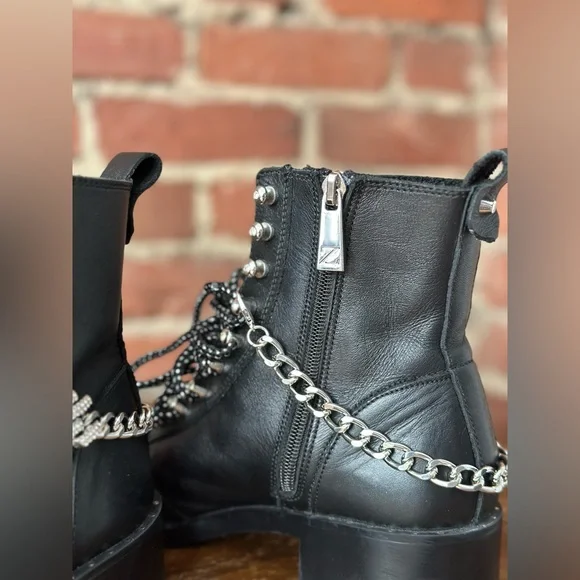 Zara Black Leather Combat Lace-Up Boots 7.5 - Picture 6 of 17